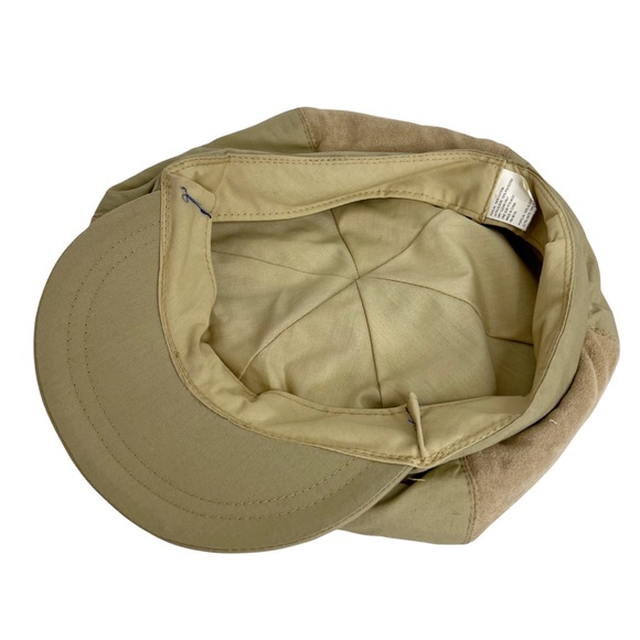 VTG 6 Panel Baker Boy / Newsboy Cap | Khaki Cotton & Faux Suede | Unisex Hat - Picture 6 of 6